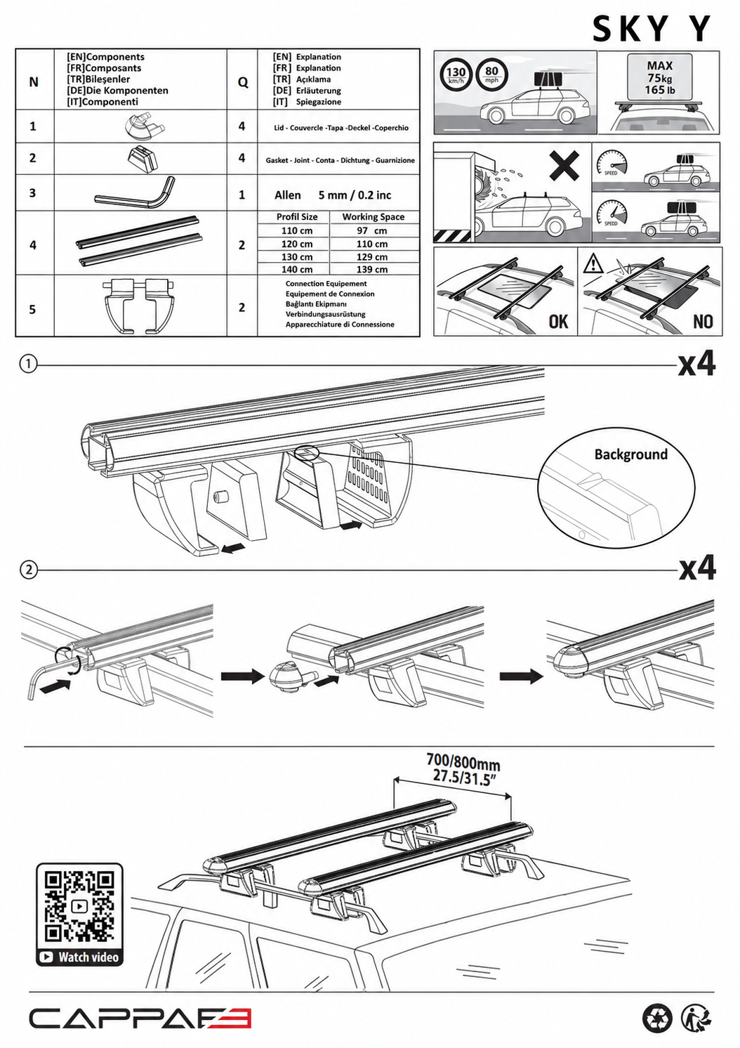 Fiat Uno 1983-2000 SKY-Y Roof Rack Cross Bars Roof Bars Black