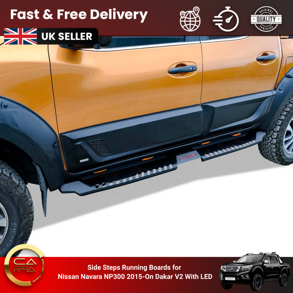Nissan Navara 3 2016-2021 Side Steps Running Boards Side Bars V2 with LED
