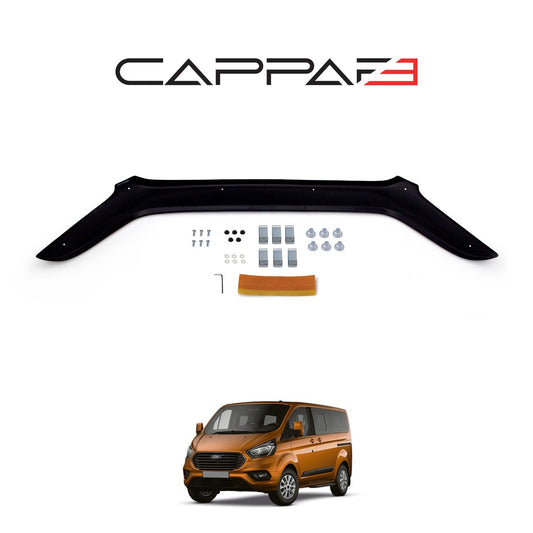 Vehicle-specific bonnet deflector shaped to fit a Ford Transit Custom