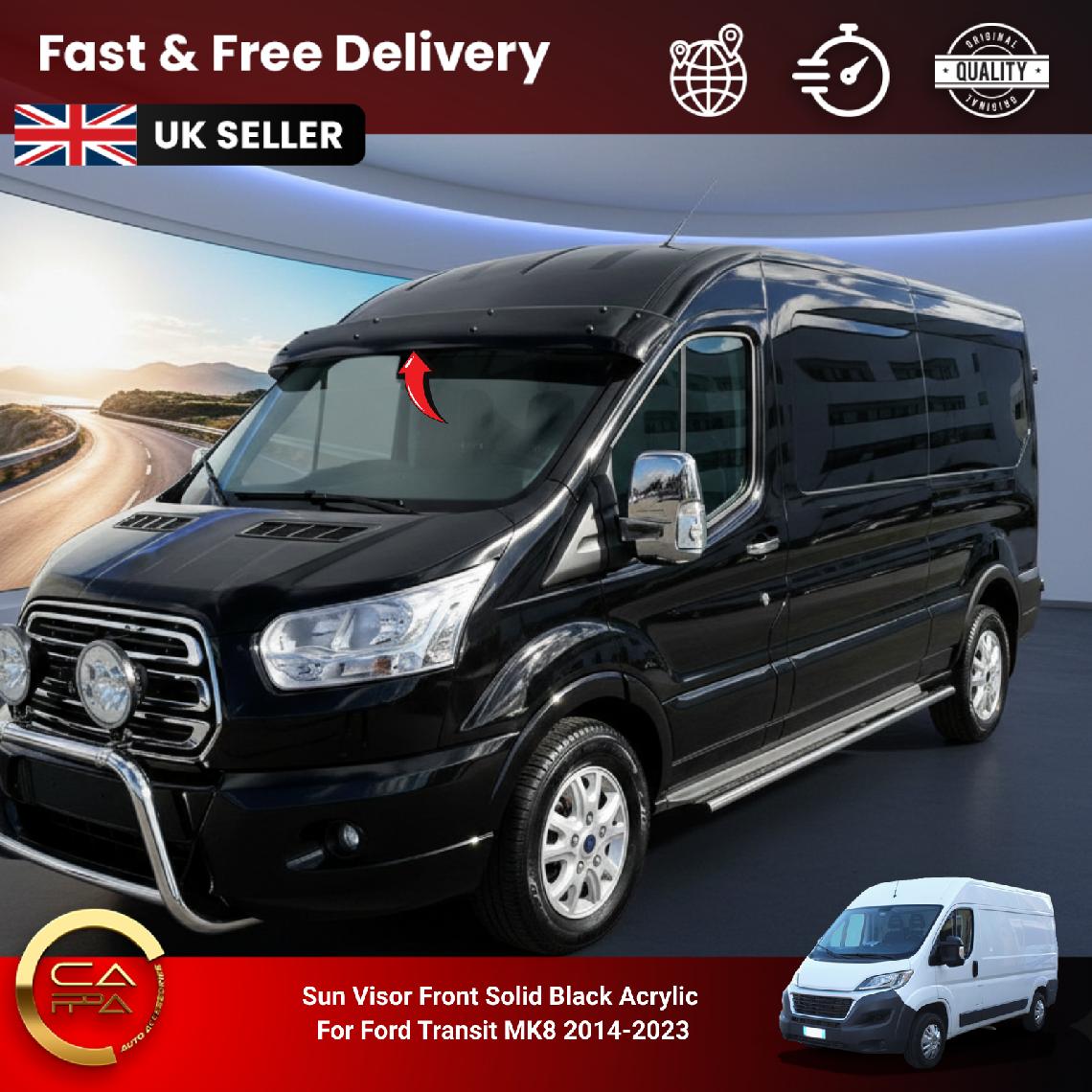 Ford Transit Mk8 2014-2019 Sun Visor Front Solid Acrylic Black
