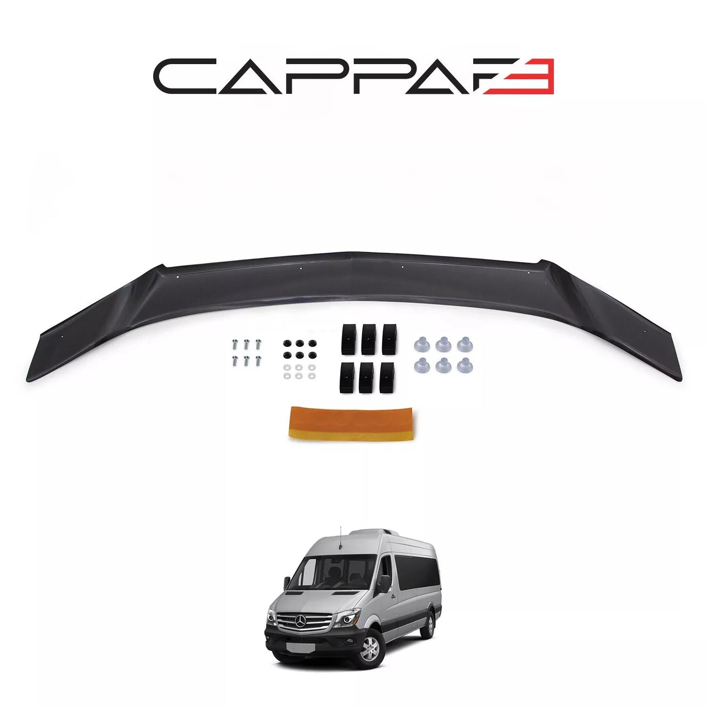 Sun Visor And Bug Guard Solid Black ABS For Mercedes Sprinter 2014-2017