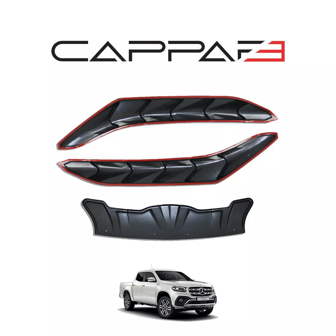 Mercedes X-Class (W470) 2017-2020 Bonnet Wind Stone Hood Trim Dragon Pack Black