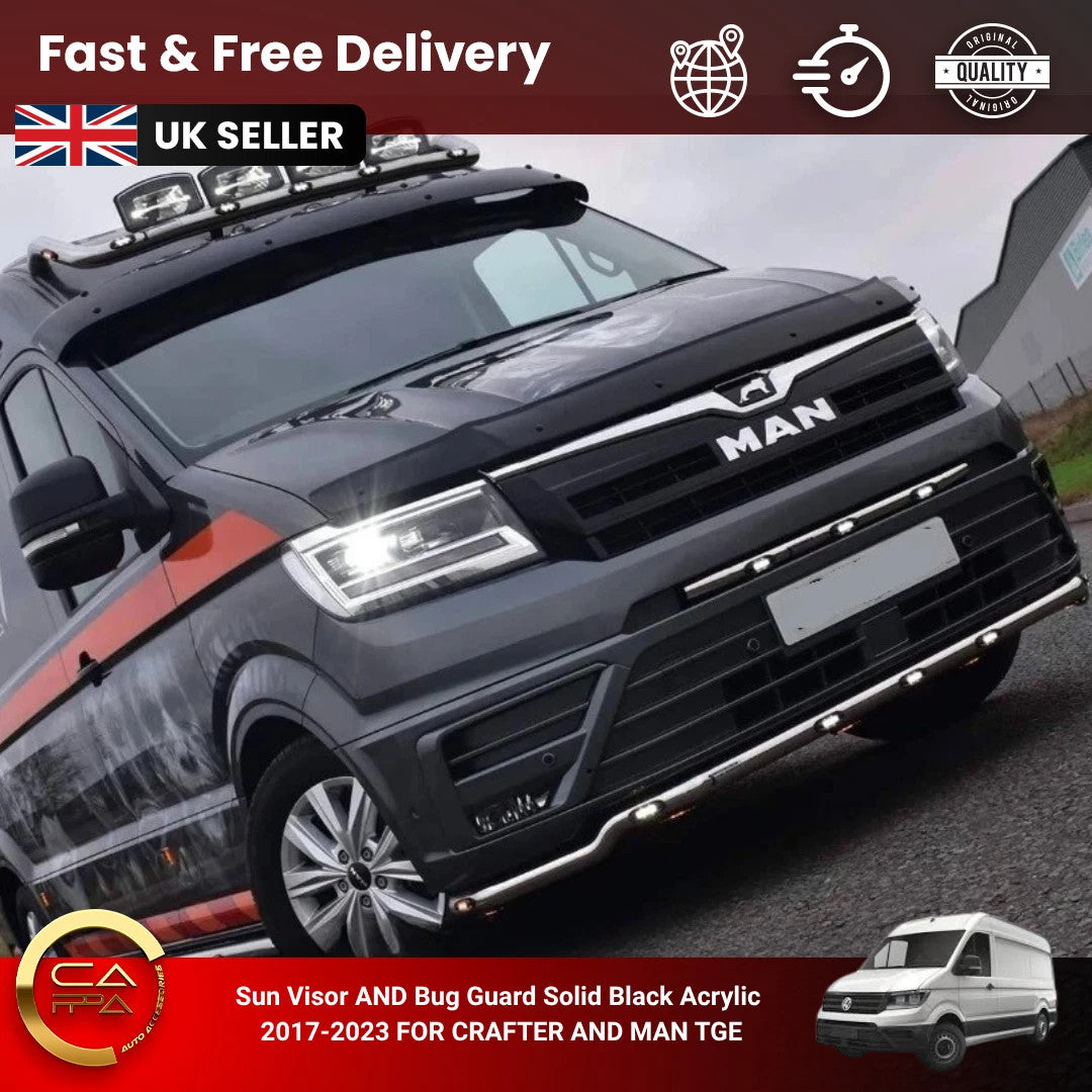 Sun Visor And Bug Guard Front Black ABS For Crafter Man TGE 2017-23
