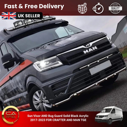 Sun Visor And Bug Guard Front Black ABS For Crafter Man TGE 2017-23