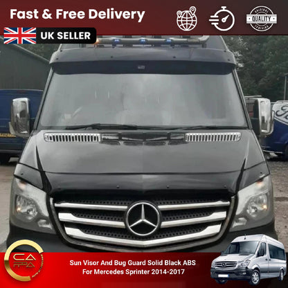 Sun Visor And Bug Guard Solid Black ABS For Mercedes Sprinter 2014-2017