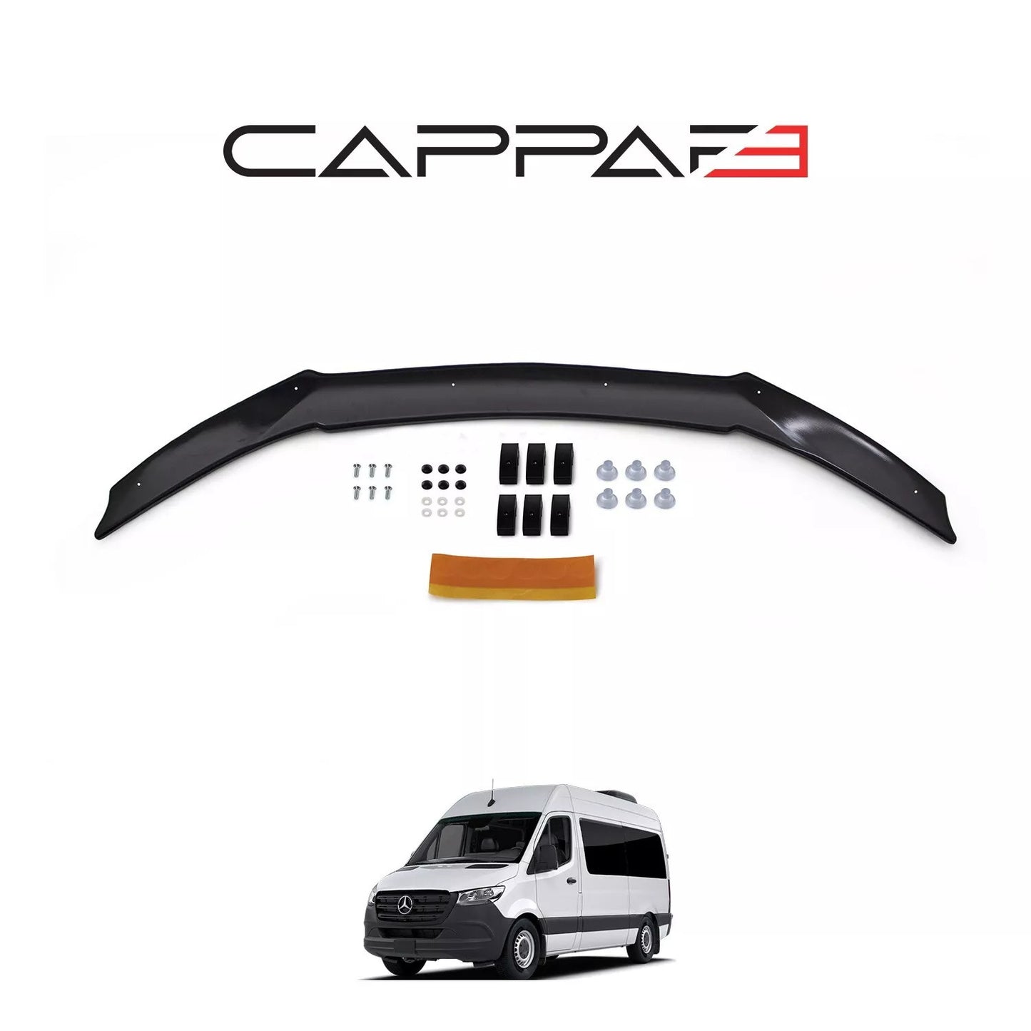 Sun Visor And Bug Guard Solid Black ABS For Mercedes Sprinter 2018-2024