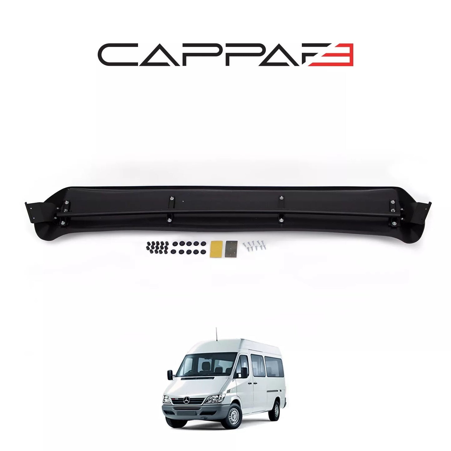 Sun Visor And Bug Guard Solid Black ABS For Mercedes Sprinter 2000-05