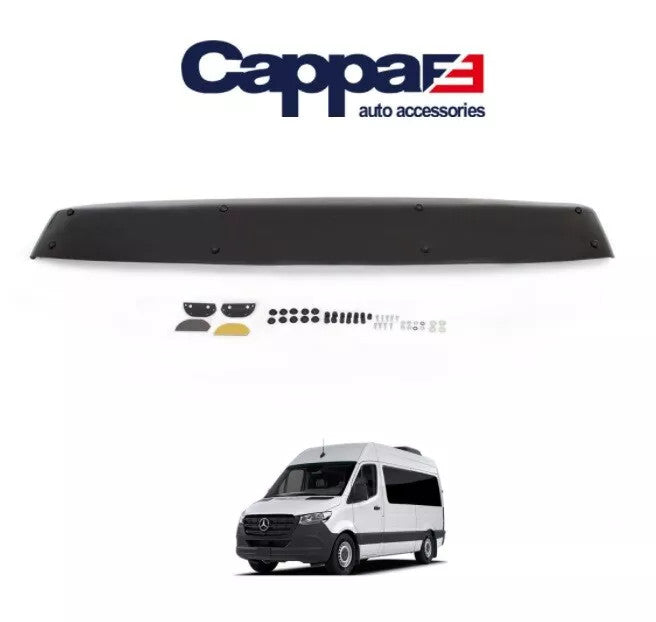 Sun Visor And Bug Guard Solid Black ABS For Mercedes Sprinter 2018 -21