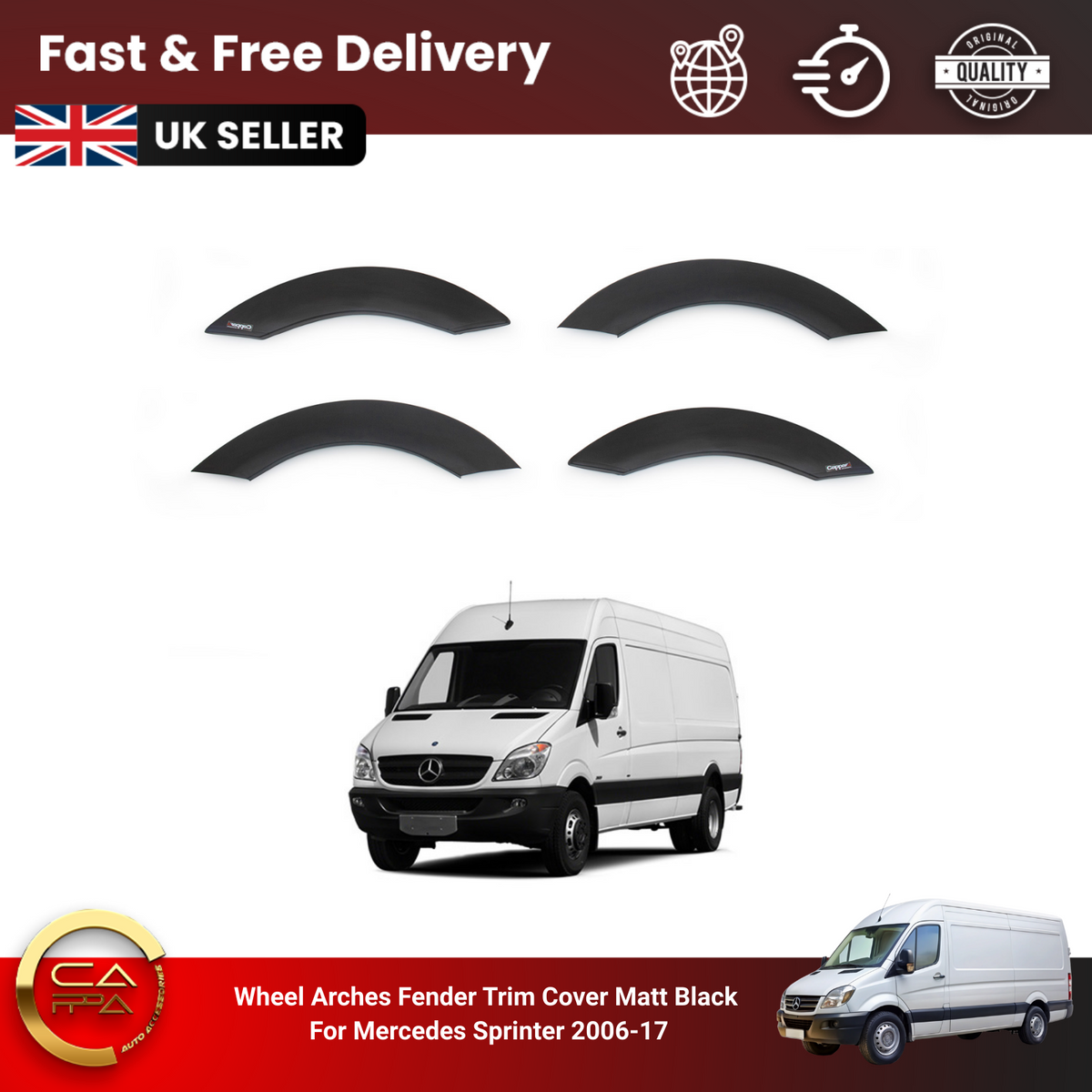 Mercedes Sprinter 2 (W906) 2006-2013 Wheel Arch Trim Cover Moulding Matt 4pcs