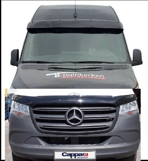 Sun Visor And Bug Guard Solid Black ABS For Mercedes Sprinter 2018 -21