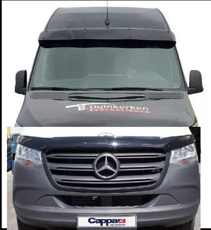 Sun Visor And Bug Guard Solid Black ABS For Mercedes Sprinter 2018 -21