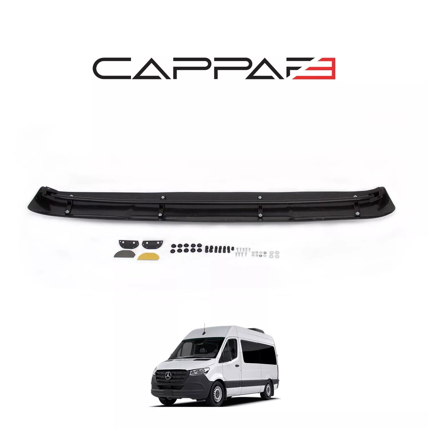Sun Visor And Bug Guard Solid Black ABS For Mercedes Sprinter 2018-2024