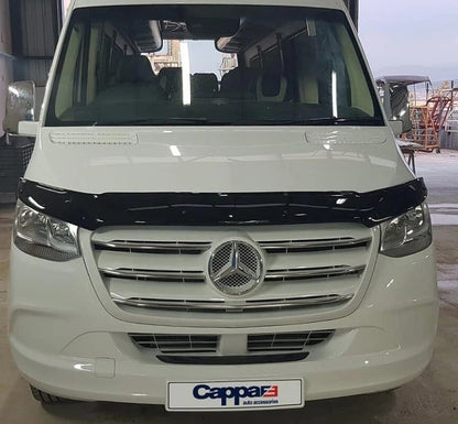 Sun Visor And Bug Guard Solid Black ABS For Mercedes Sprinter 2018 -21