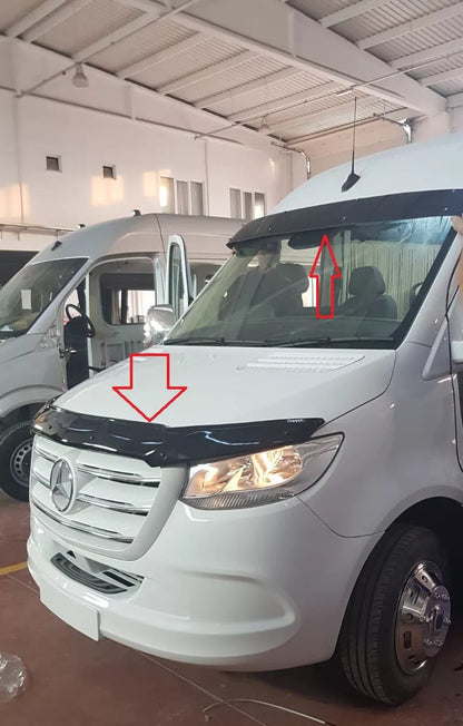 Sun Visor And Bug Guard Solid Black ABS For Mercedes Sprinter 2018-2024