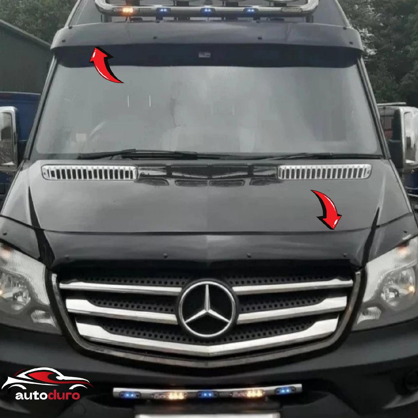 Sun Visor And Bug Guard Solid Black ABS For Mercedes Sprinter 2014-2017